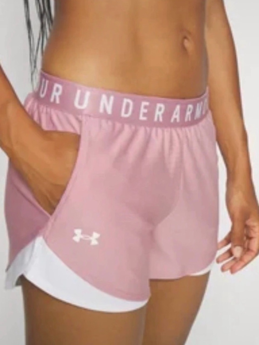 Under Armour Women's Light Pink Athletic Shorts with White Trim